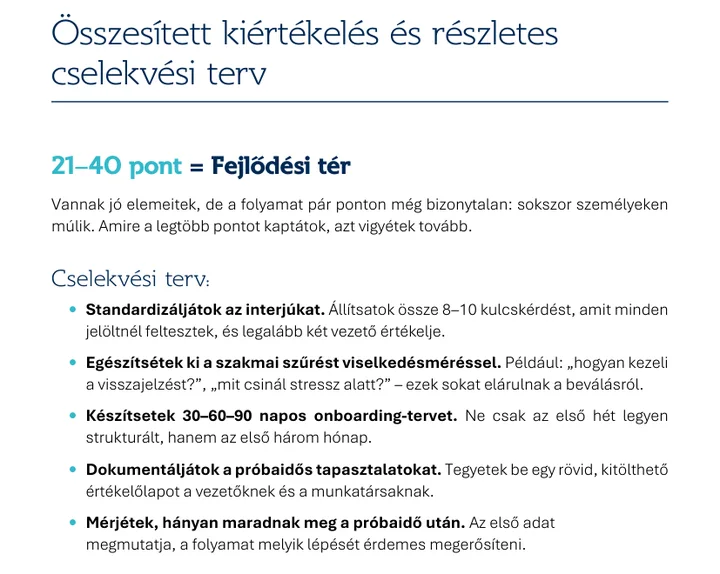 Az e-book 9. oldala: cselekvési terv a 21–40 pontos eredményhez